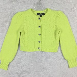 Chloe‎ + Jasmine Girls Sweater Crop Cardigan Ribbed Knit Green Lime 5/6 New